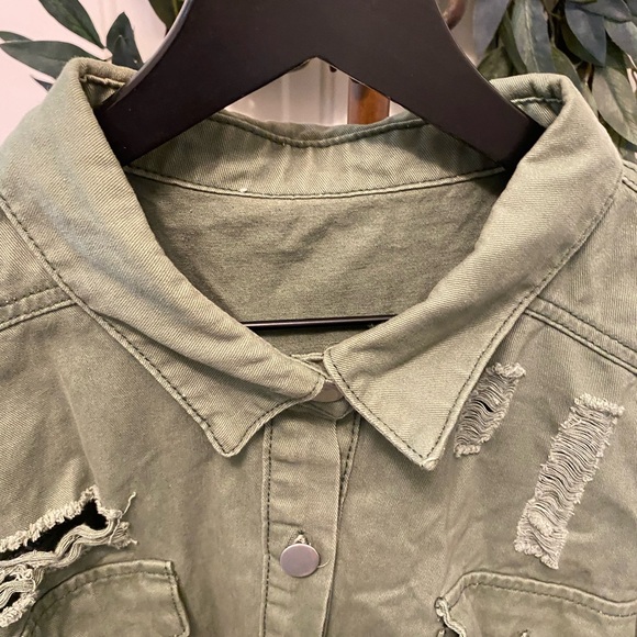 Army Style Distressed Olive Green Longline Lightweight Jacket 1X 2X 3X - Picture 3 of 12